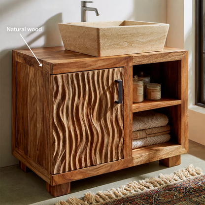 Natural Solid Wood Bathroom Vanity with Sculptural Wave Cabinet Traditional - Elitegemse - 6