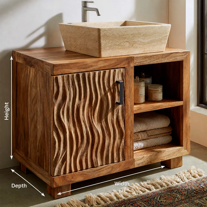 Natural Solid Wood Bathroom Vanity with Sculptural Wave Cabinet Traditional - Elitegemse - 7