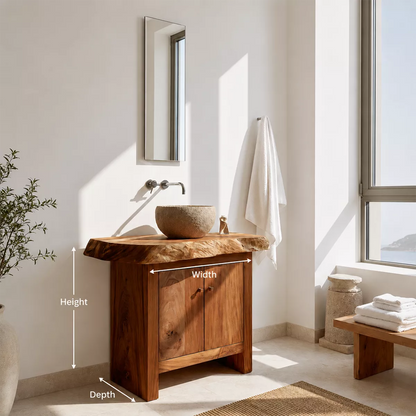Natural Solid Wood Bathroom Vanity with Two Cabinet Doors Rustic Style - Elitegemse - 5