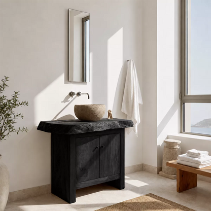 Natural Solid Wood Bathroom Vanity with Two Cabinet Doors Rustic Style - Elitegemse - 8