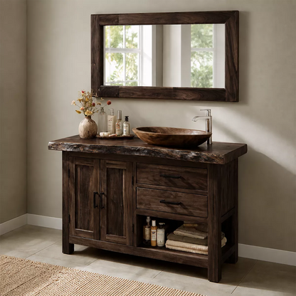 Natural Solid Wood Bathroom Vanity with Two Drawers Cabinet Doors Rustic - Elitegemse - 10