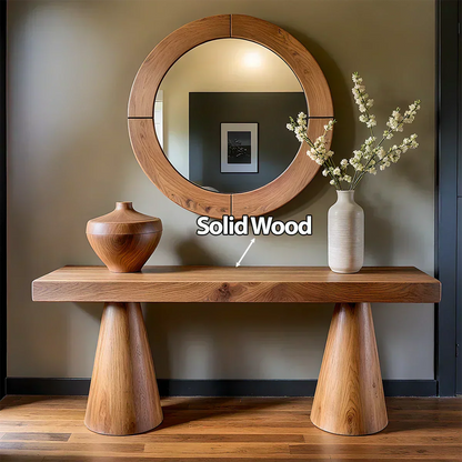 Natural Solid Wood Console with Tapered Sculptural Bases – Modern Japandi - Elitegemse - View 5