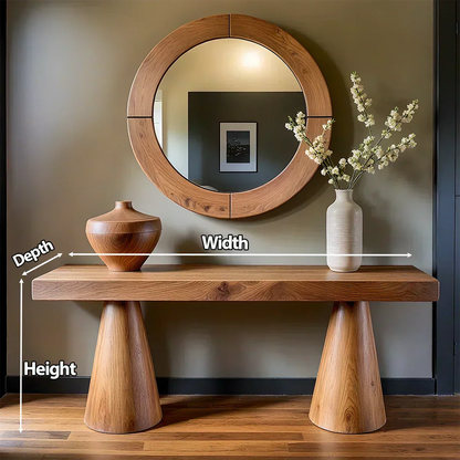 Natural Solid Wood Console with Tapered Sculptural Bases – Modern Japandi - Elitegemse - View 6