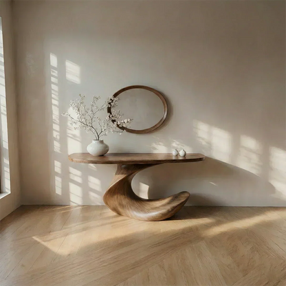 Natural Solid Wood Curved Sculptural Console in Modern Flow Design - Elitegemse - View 2