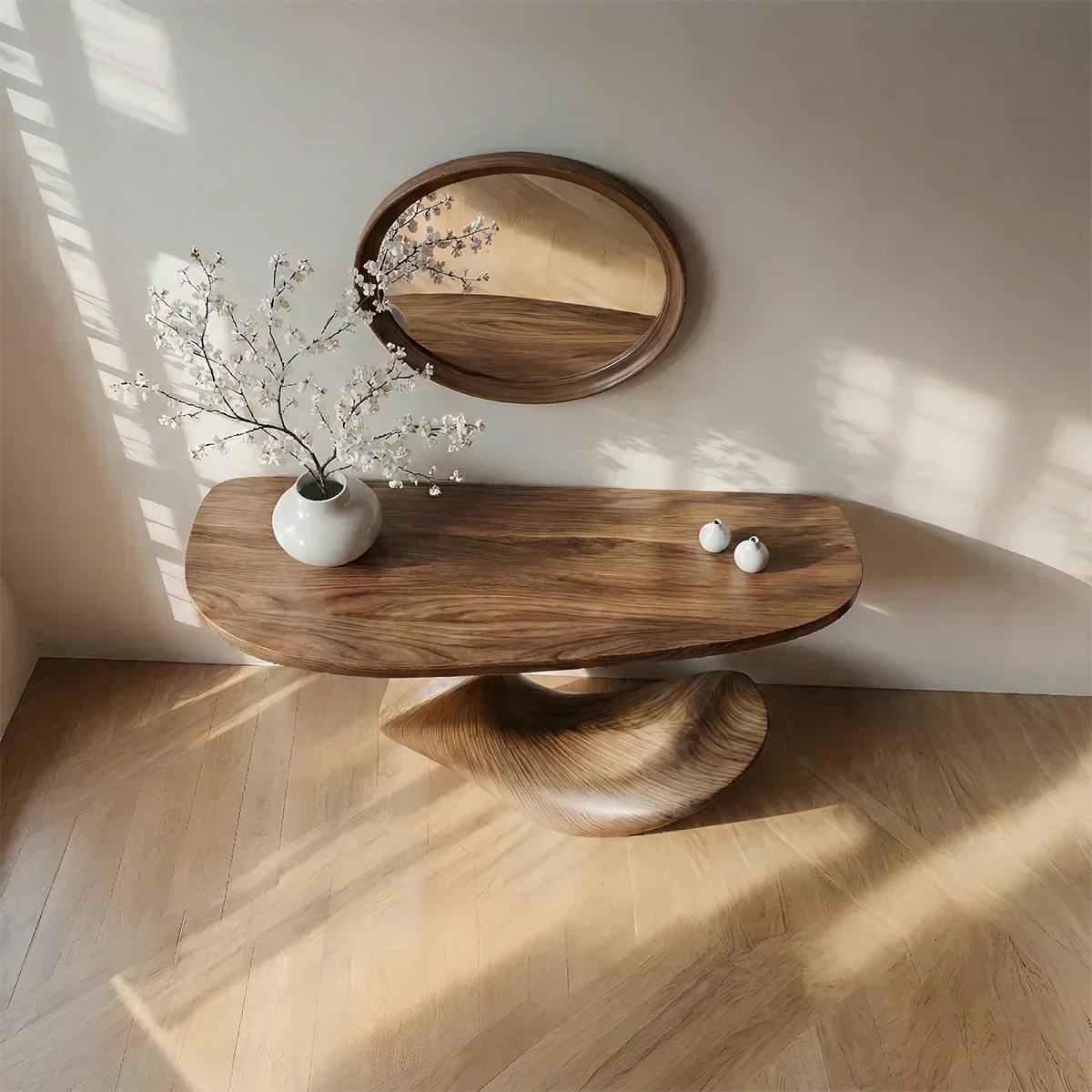 Natural Solid Wood Curved Sculptural Console in Modern Flow Design - Elitegemse - View 3