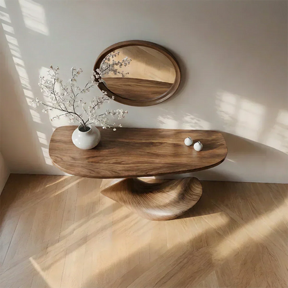 Natural Solid Wood Curved Sculptural Console in Modern Flow Design - Elitegemse - View 3
