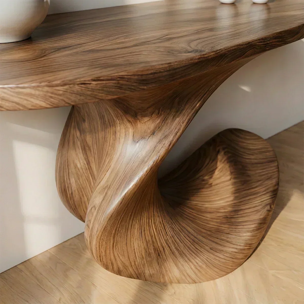 Natural Solid Wood Curved Sculptural Console in Modern Flow Design - Elitegemse - View 4