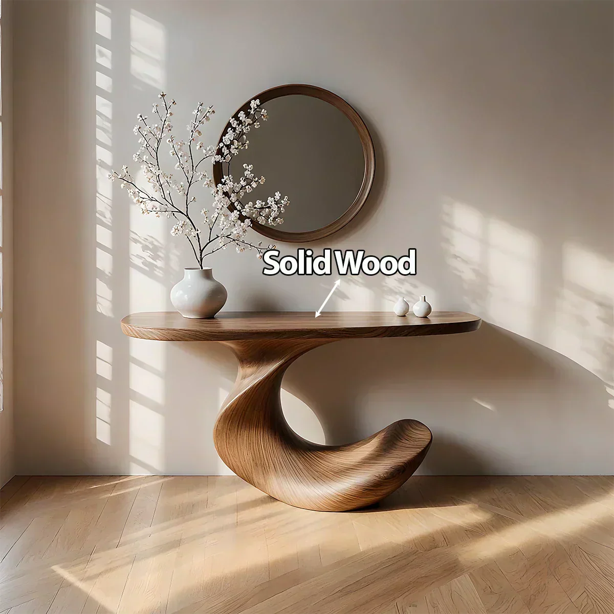 Natural Solid Wood Curved Sculptural Console in Modern Flow Design - Elitegemse - View 5