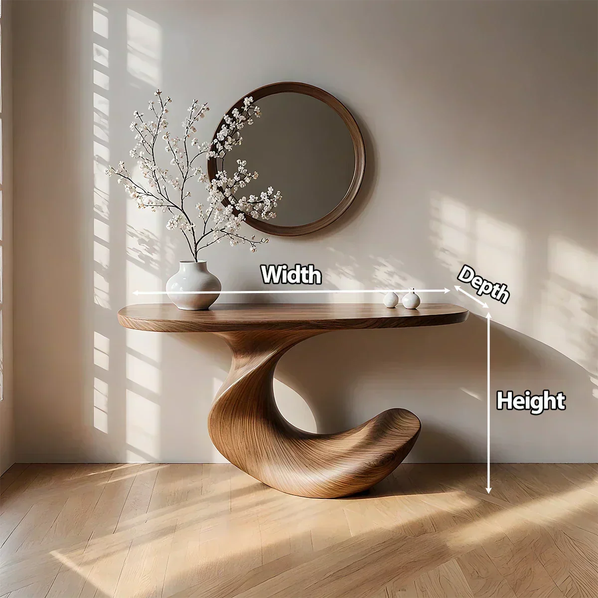 Natural Solid Wood Curved Sculptural Console in Modern Flow Design - Elitegemse - View 6