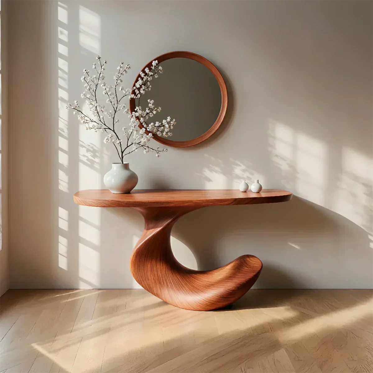 Natural Solid Wood Curved Sculptural Console in Modern Flow Design - Elitegemse - View 7