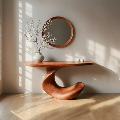 Natural Solid Wood Curved Sculptural Console in Modern Flow Design - Elitegemse - View 7