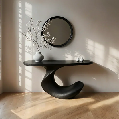 Natural Solid Wood Curved Sculptural Console in Modern Flow Design - Elitegemse - View 9