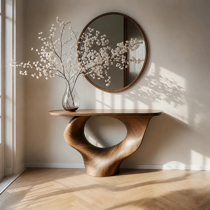 Natural Solid Wood Curved Sculptural Console – Japandi Modern Elegance - Elitegemse - View 11