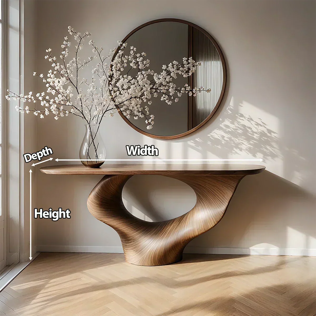 Natural Solid Wood Curved Sculptural Console – Japandi Modern Elegance - Elitegemse - View 6