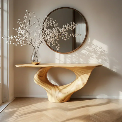 Natural Solid Wood Curved Sculptural Console – Japandi Modern Elegance - Elitegemse - View 7