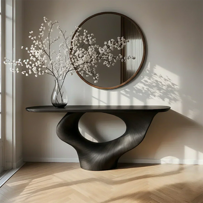 Natural Solid Wood Curved Sculptural Console – Japandi Modern Elegance - Elitegemse - View 8