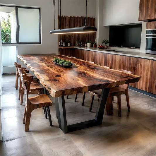 Natural Solid Wood Dining Table in Modern Rustic Luxury Style - Elitegemse