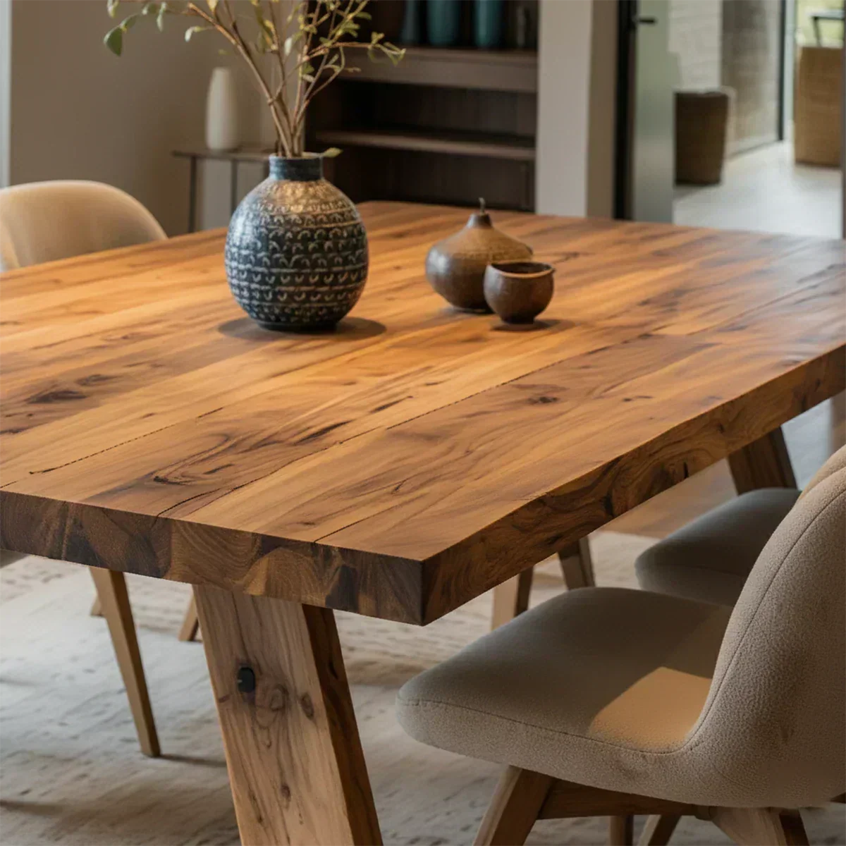 Natural Solid Wood Dining Table in Rustic Luxury Style – A Warm, Handcrafted Centerpiece - Elitegemse - View 4