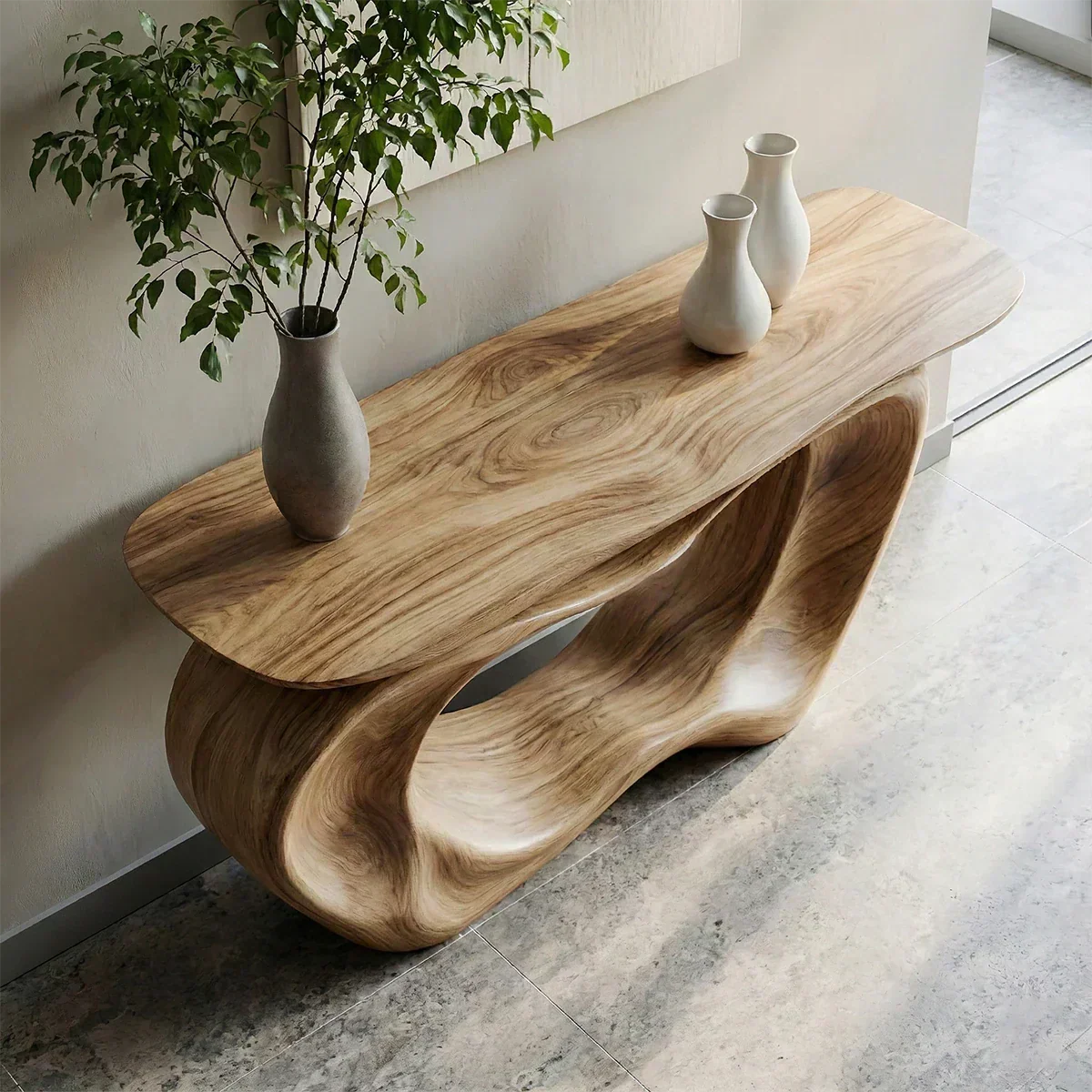 Natural Solid Wood Japandi Artistic Flow Console Table - Elitegemse - View 3
