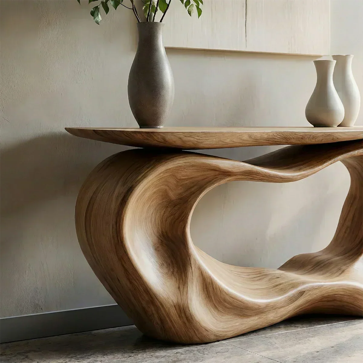 Natural Solid Wood Japandi Artistic Flow Console Table - Elitegemse - View 4