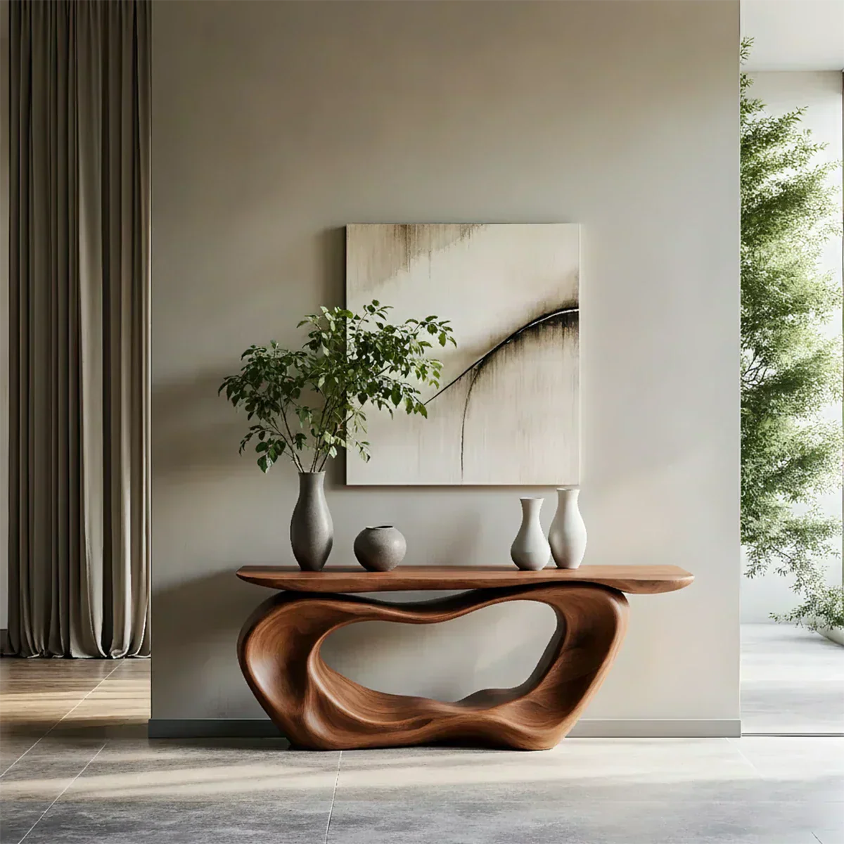 Natural Solid Wood Japandi Artistic Flow Console Table - Elitegemse - View 7