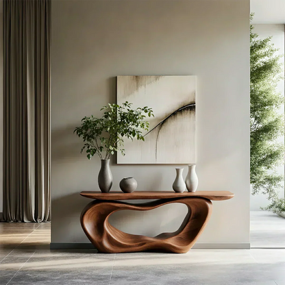 Natural Solid Wood Japandi Artistic Flow Console Table - Elitegemse - View 7
