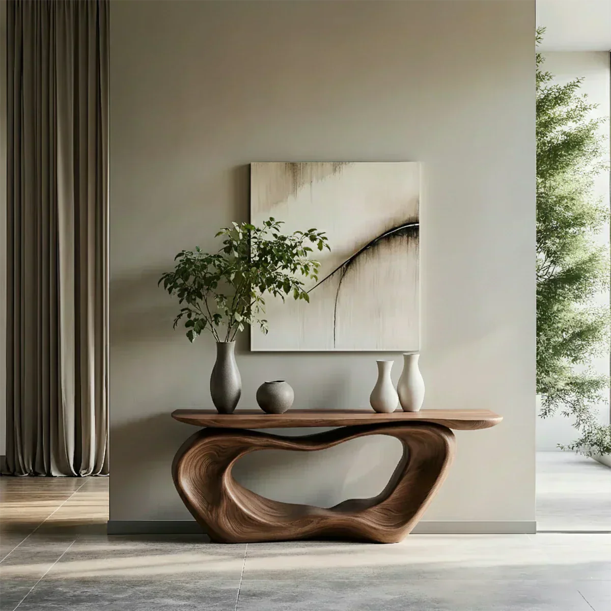 Natural Solid Wood Japandi Artistic Flow Console Table - Elitegemse - View 8
