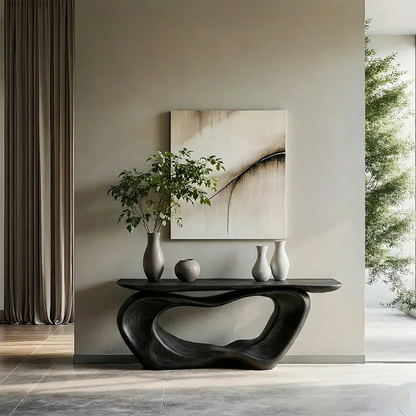 Natural Solid Wood Japandi Artistic Flow Console Table - Elitegemse - View 9