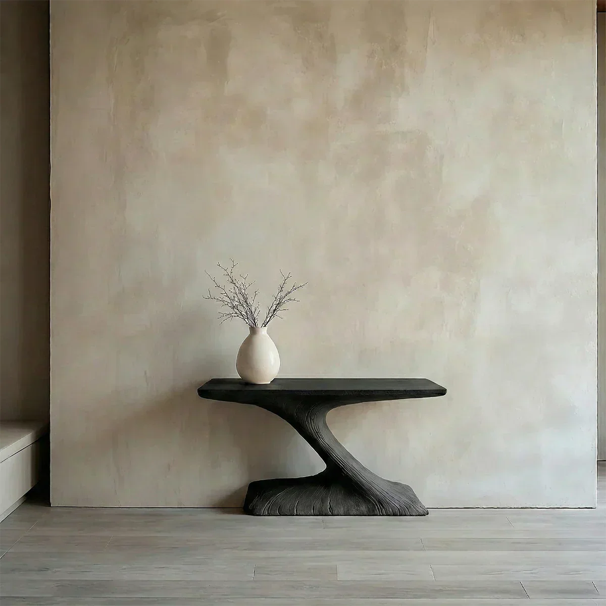 Natural Solid Wood Japandi Sculptural Console Table - Elitegemse - View 2