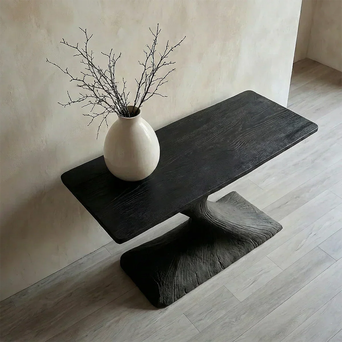 Natural Solid Wood Japandi Sculptural Console Table - Elitegemse - View 3
