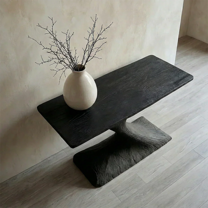 Natural Solid Wood Japandi Sculptural Console Table - Elitegemse - View 3