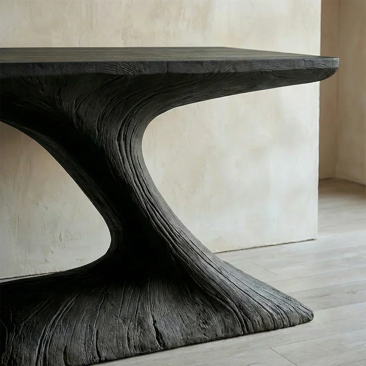 Natural Solid Wood Japandi Sculptural Console Table - Elitegemse - View 4
