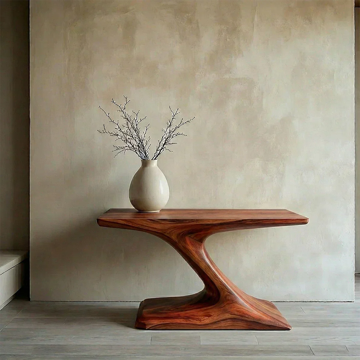 Natural Solid Wood Japandi Sculptural Console Table - Elitegemse - View 7