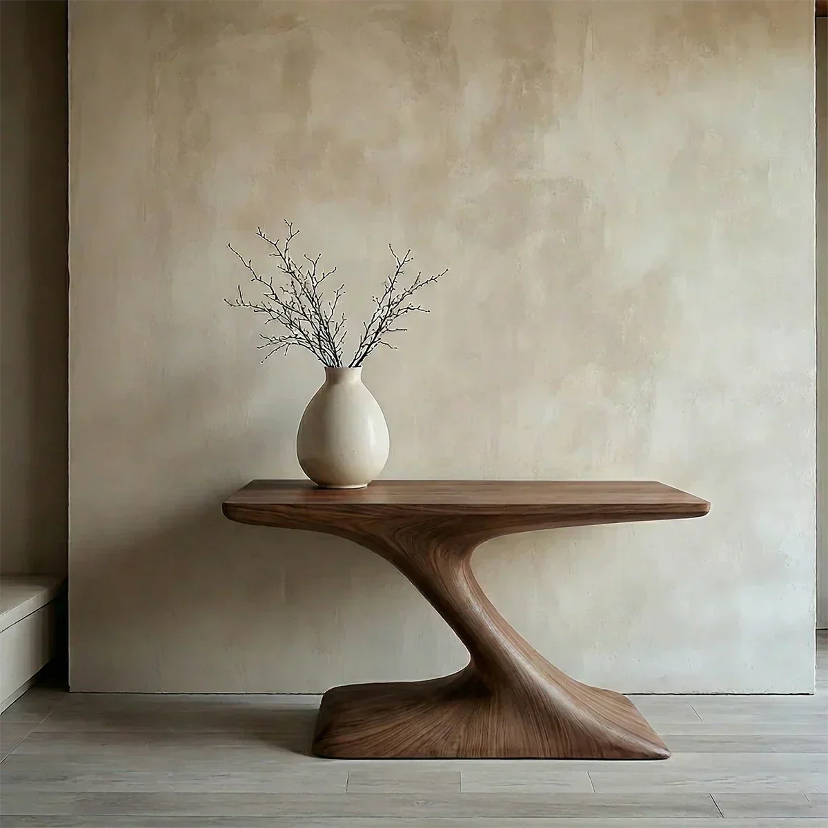 Natural Solid Wood Japandi Sculptural Console Table - Elitegemse - View 8