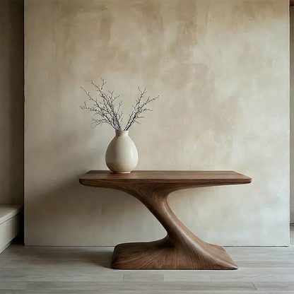 Natural Solid Wood Japandi Sculptural Console Table - Elitegemse - View 8