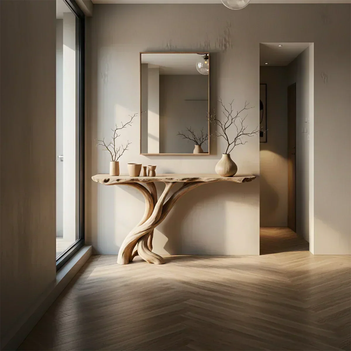 Natural Solid Wood Japandi Twisted-Root Console Table - Elitegemse - View 2