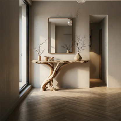 Natural Solid Wood Japandi Twisted-Root Console Table - Elitegemse - View 2