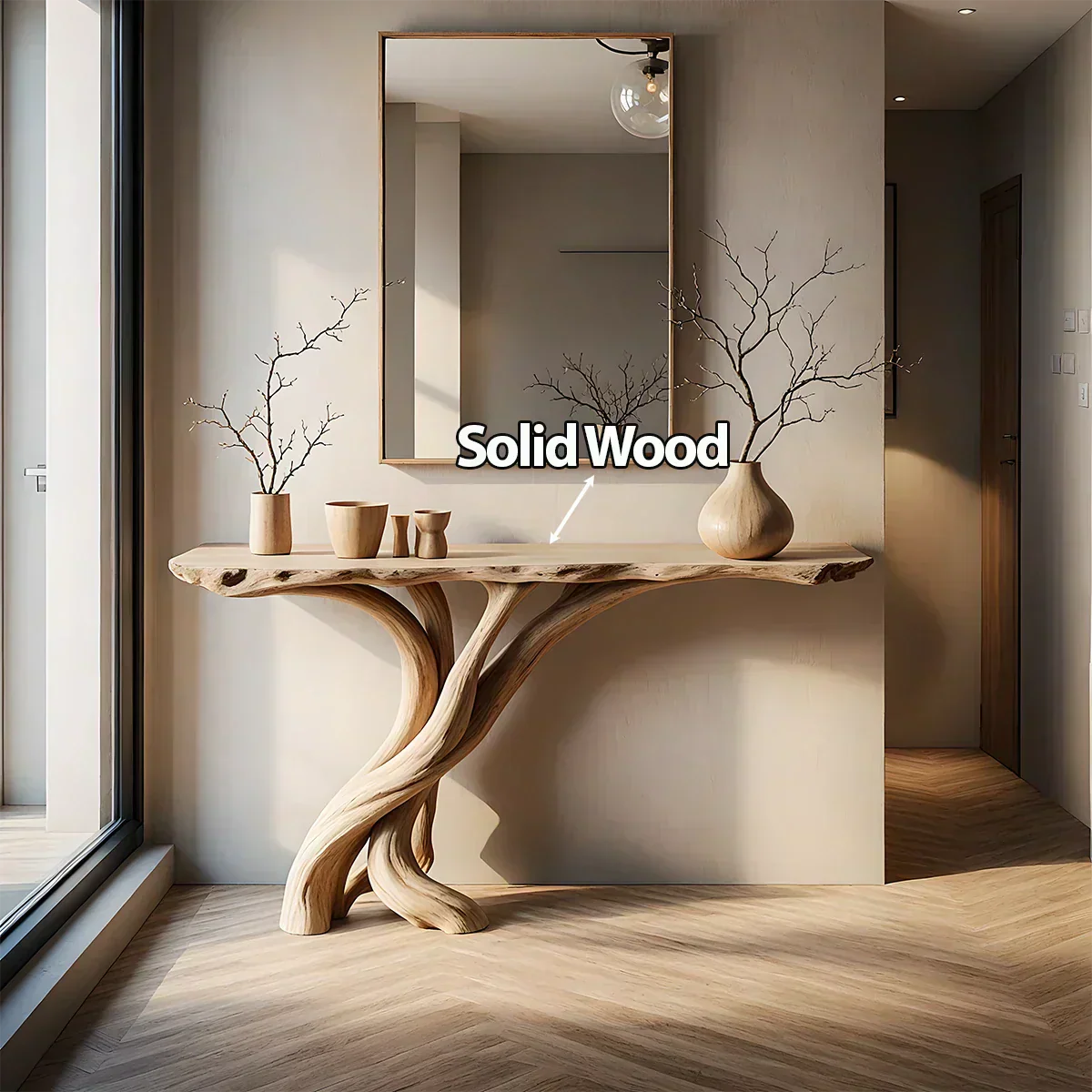 Natural Solid Wood Japandi Twisted-Root Console Table - Elitegemse - View 4