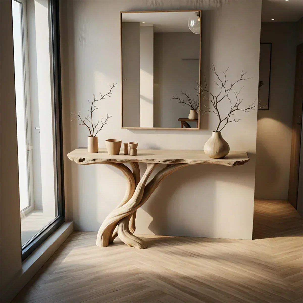 Natural Solid Wood Japandi Twisted-Root Console Table - Elitegemse - View 5