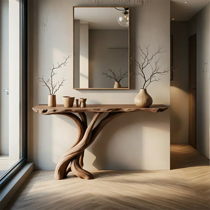 Natural Solid Wood Japandi Twisted-Root Console Table - Elitegemse - View 8