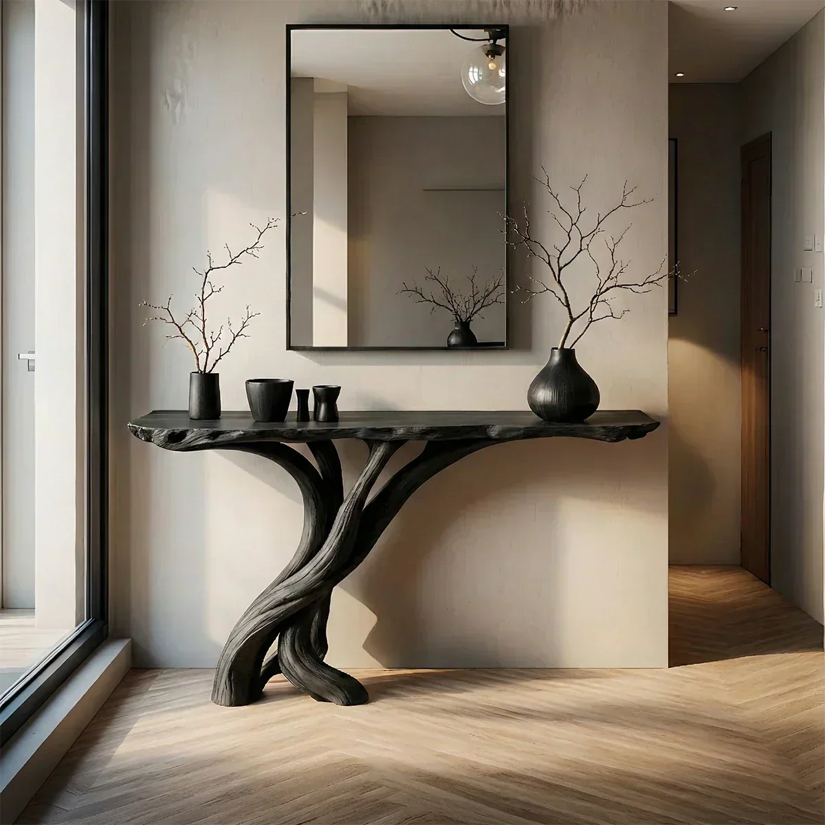 Natural Solid Wood Japandi Twisted-Root Console Table - Elitegemse - View 9