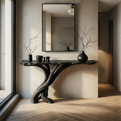 Natural Solid Wood Japandi Twisted-Root Console Table - Elitegemse - View 9