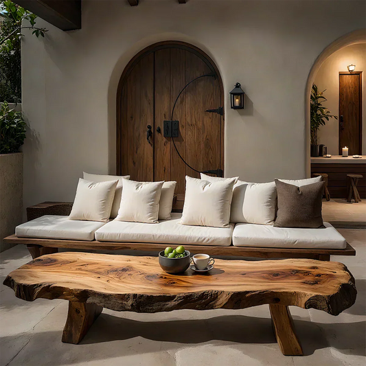 Natural Solid Wood Live-Edge Coffee Table – Mediterranean Rustic Design - Elitegemse