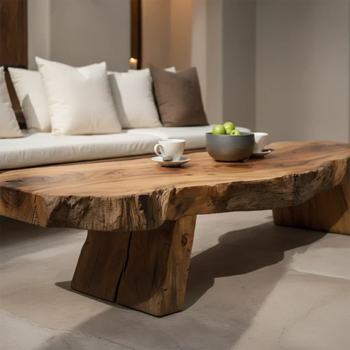 Natural Solid Wood Live-Edge Coffee Table – Mediterranean Rustic Design - Elitegemse - View 3