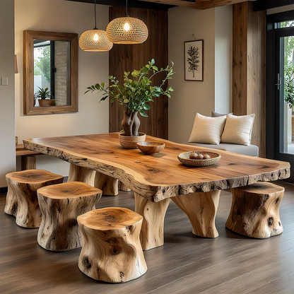 Natural Solid Wood Live-Edge Dining Table - Elitegemse