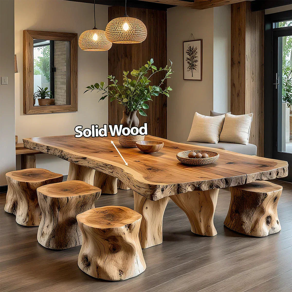 Natural Solid Wood Live-Edge Dining Table - Elitegemse - View 4