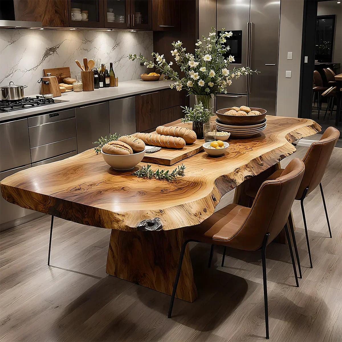 Natural Solid Wood Live-Edge Dining Table - Elitegemse - View 2