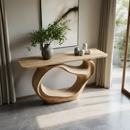 Natural Solid Wood Modern Sculptural Wave Console Table - Elitegemse - View 3