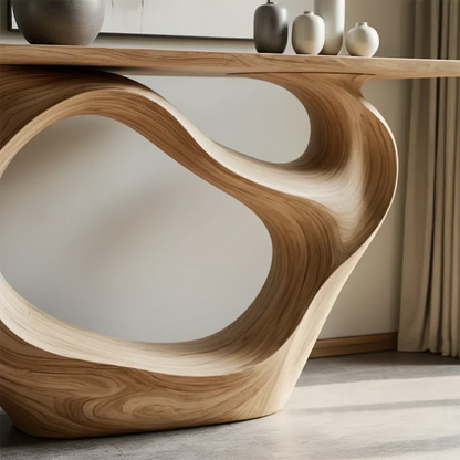 Natural Solid Wood Modern Sculptural Wave Console Table - Elitegemse - View 4