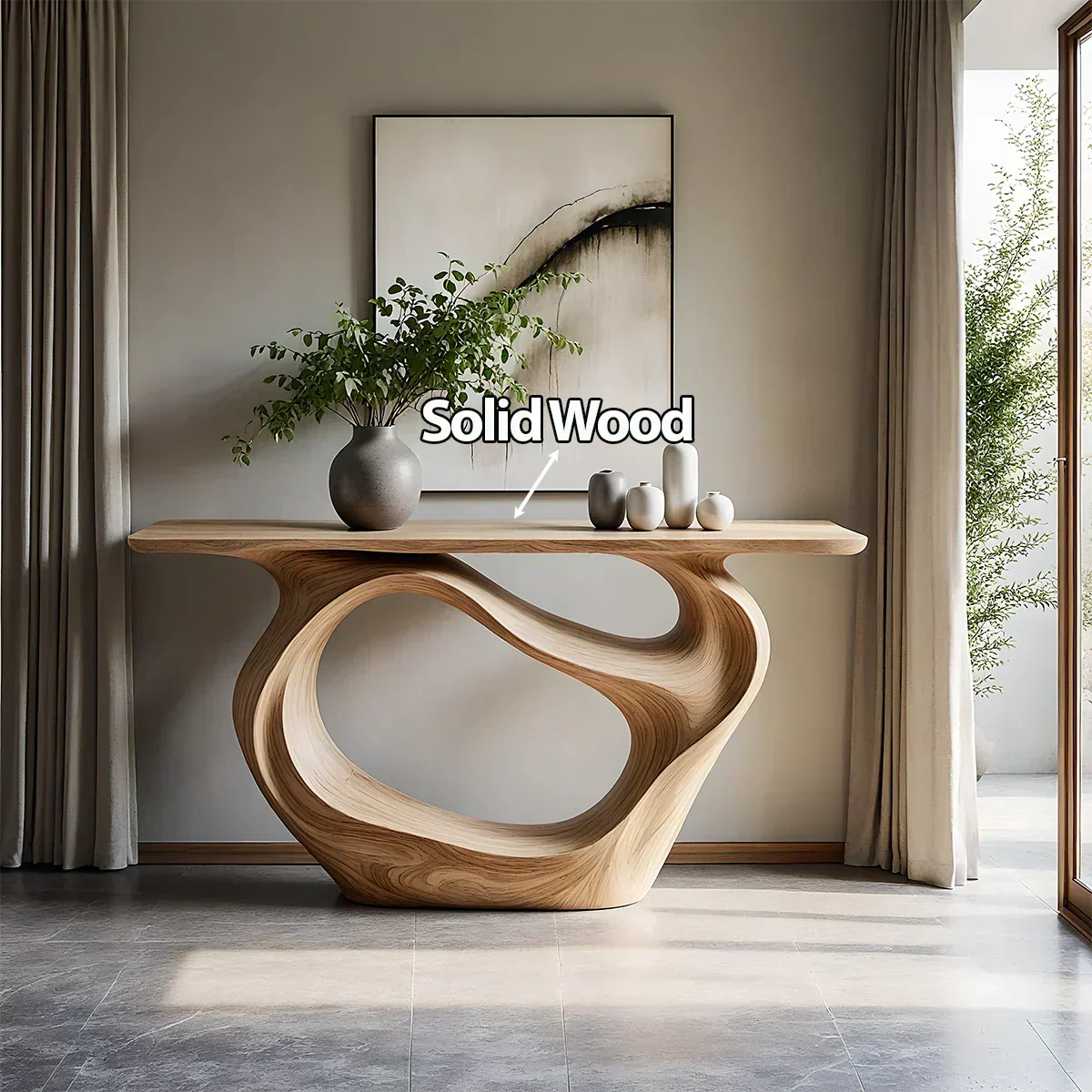 Natural Solid Wood Modern Sculptural Wave Console Table - Elitegemse - View 5
